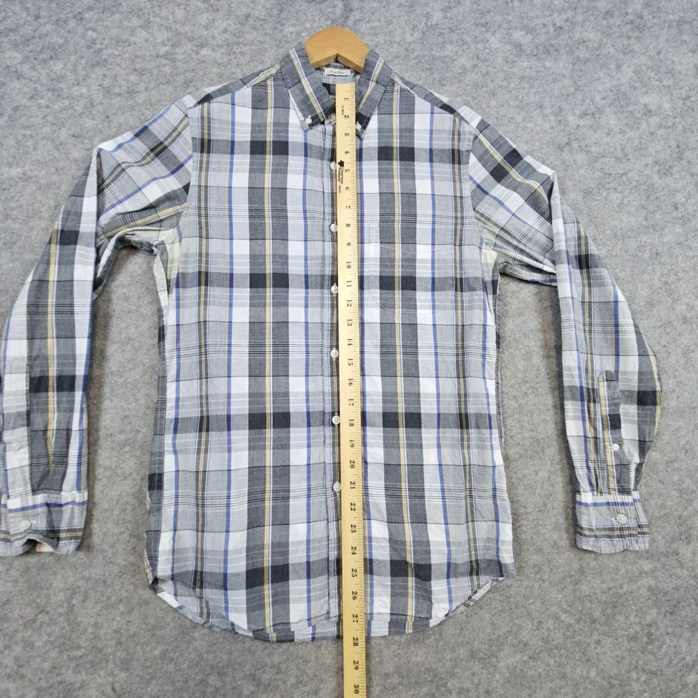 J Crew Men's Gray Plaid Button Down‎ Shirt Size XS 100% Cotton Preppy STAINING